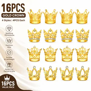 16 Pack Gold Mini Crowns – 4 Styles, Small Crowns for Flower Arrangements, Cake Toppers, Wedding Decor – Reusable Party Favors & Table Centerpieces outdoorfun