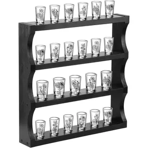 Shot Glass Display Case Shot Glasses Holder Wall Floating Shelves Bar Collection Stand Collection Display Rack (Black)