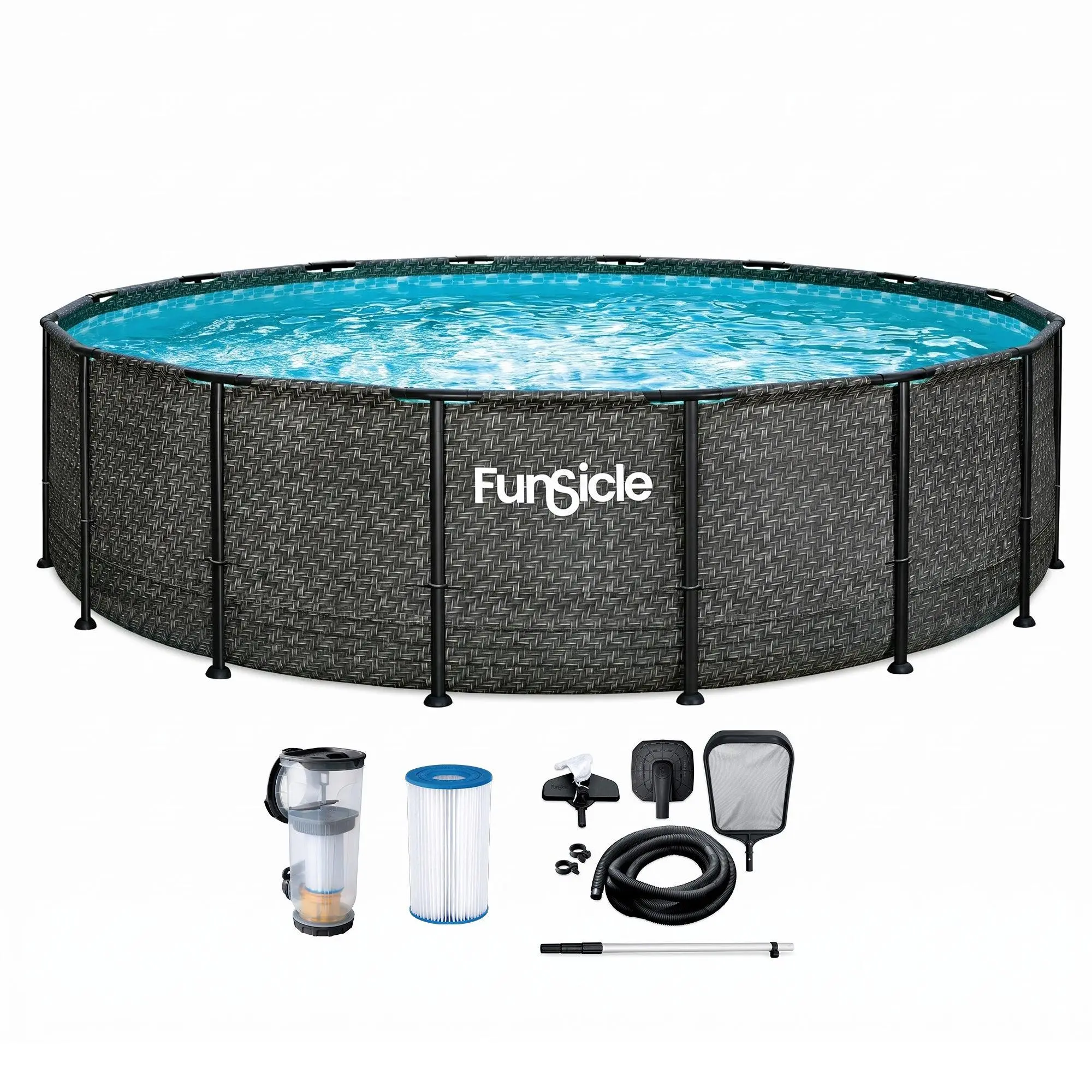 Funsicle 16' x 48" Oasis Designer Round Above Ground Pool, Dark Herringbone