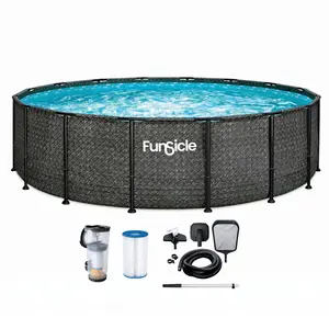 Funsicle 16' x 48" Oasis Designer Round Above Ground Pool, Dark Herringbone