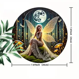 1pc Vintage Fairy & Butterfly Enchanted Forest Iron Wall Plaque, Charming Round Metal Sign, Door Mount, with Multipurpose Rustic Decor for Entryway, Home, Laundry, Gym, Cafe, Room, Patio, Bar, Kitchen, Dining, Party, Ornaments Artistic