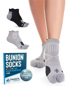 Doctor's Select Copper & Bamboo Bunion Socks for Women and Men - 2 Pairs with Toe Separator, Black & Gray