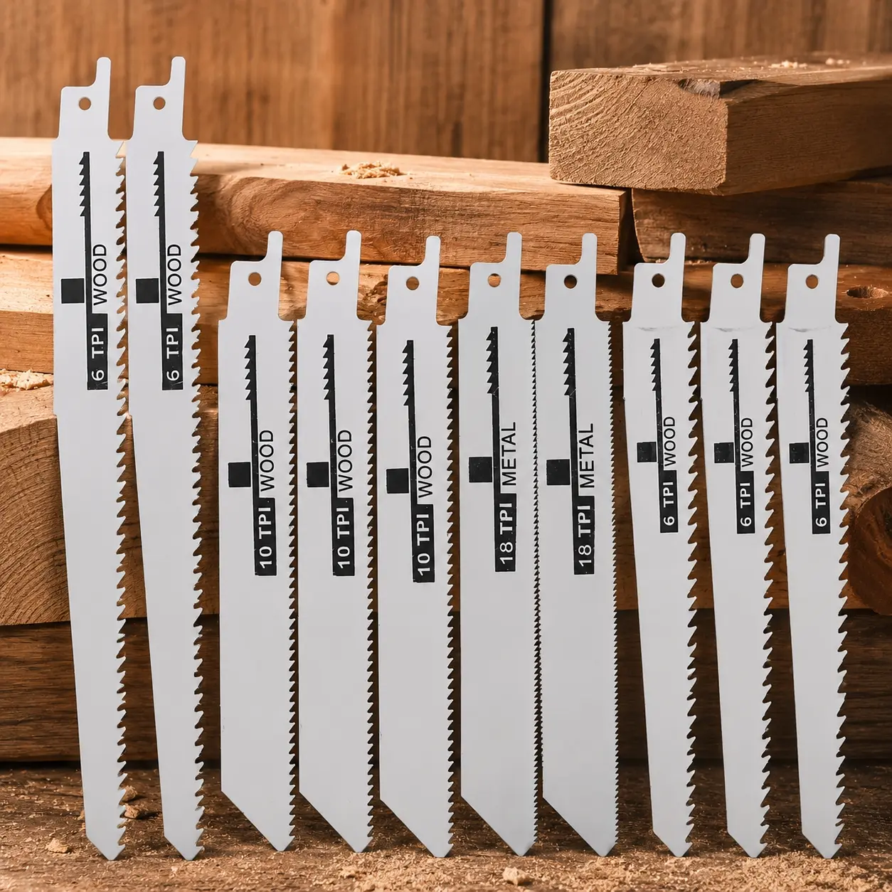 10pc Reciprocating Saw Blades Set, Heavy Duty Bi-Metal Carbide Tungsten Diamond Coating, Multi-Purpose Cutting for Wood Steel Plastic Stone, Wall Grooving Pipe Cutting Industrial Alloy Sheet, Efficient Tool Kit