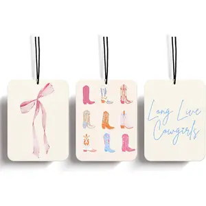 Blue Pink Bow Car Air Freshener, Bow Car Accessories Interior Hanging 3Pcs, Coquette Cars Accessories Long Live Cowgirls Y2K Western Fresheners Girly Rear View Mirror Decor for Women Girls (Cherry)