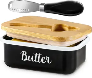 Butter Dish with Lid & Butter Curler Knife – Large White Ceramic Butter Keeper Container with Double Silicone Sealing, Stainless Steel Curler, Farmhouse Kitchen Decor, Easy-Clean Gift Box for Home & Butter Lovers