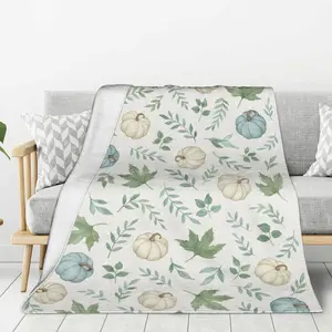 Autumn blanket, white blue pumpkin blanket and soft and comfortable flannel autumn leaf blanket