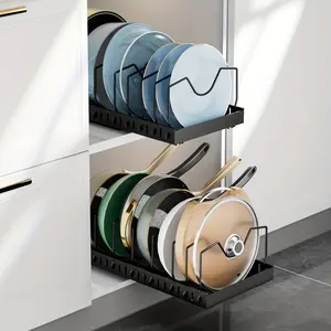 Kitchen Cabinet Organizer Under Sink with Drawer Lid Storage Adjustable Shelf for Cookware and Baking Appliances