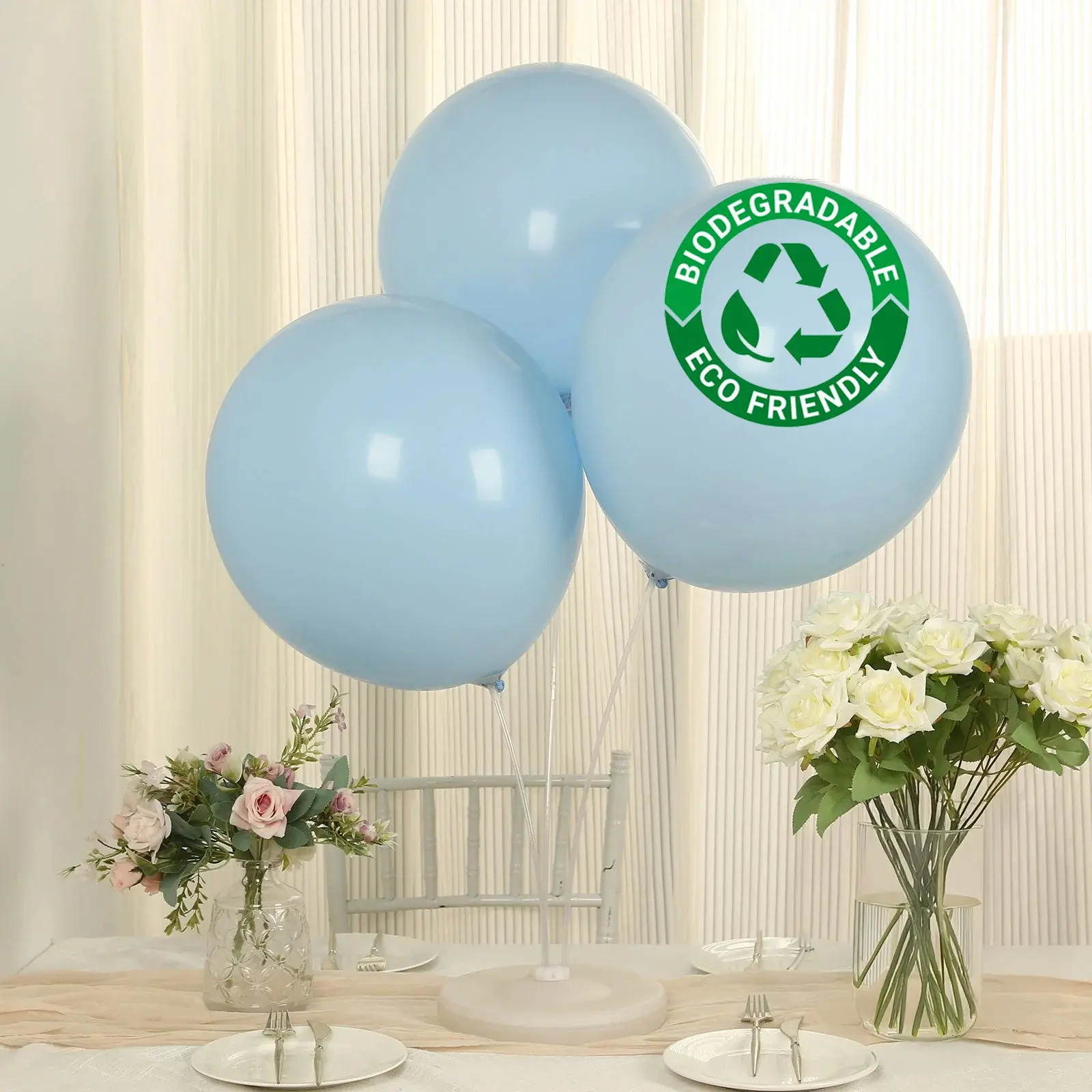 10-Pack 18in Matte Pastel Ice Blue Thick Biodegradable Latex Round Balloons, Eco-Friendly Festive Home Supplies for Birthday Party