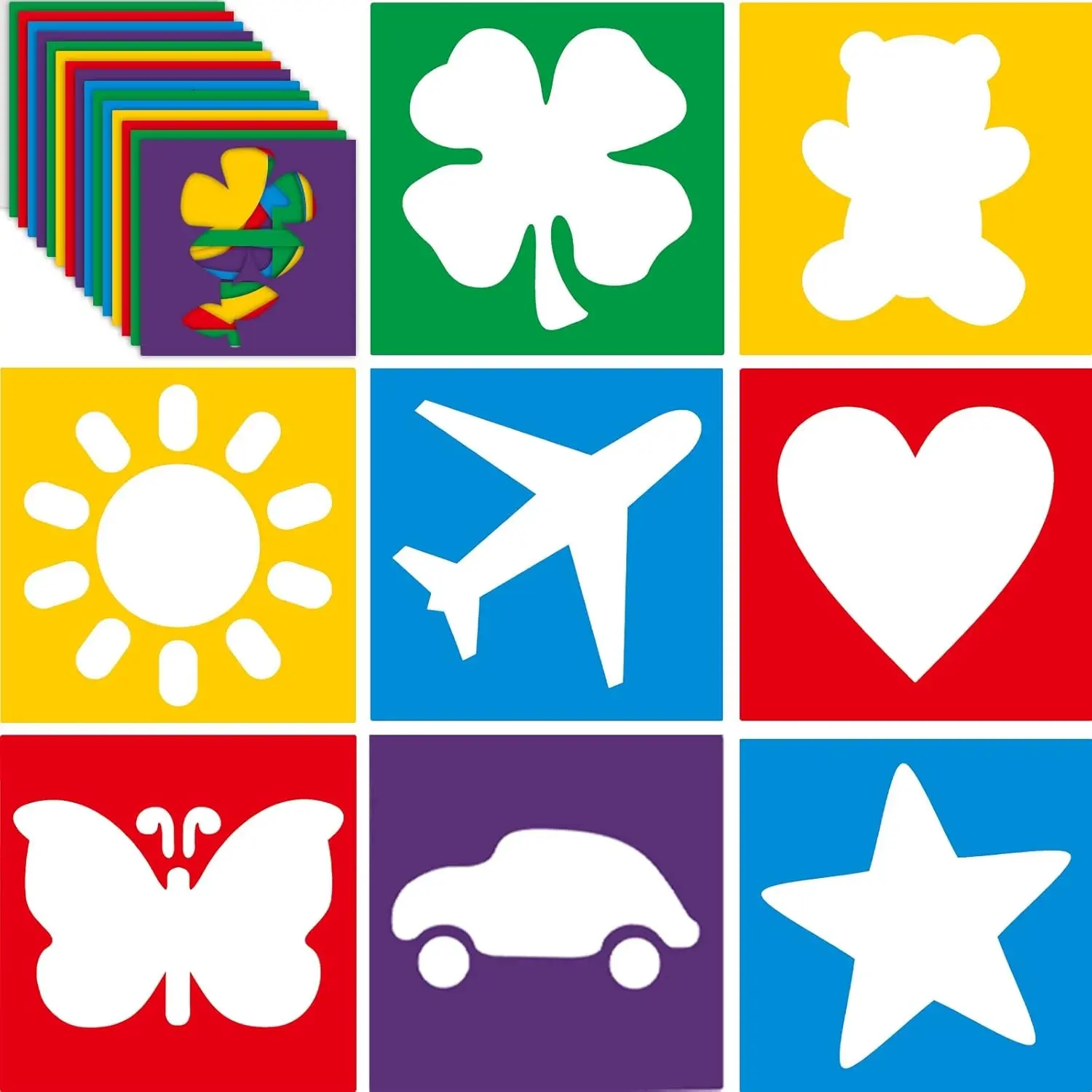 24 Pcs Stencils for Kids 8 Inches Drawing Painting Chalk Template First Day of School Large Reusable Washable Sidewalk Geometric Primary Shape Stencils for Kids Toddlers Preschooler Outside
