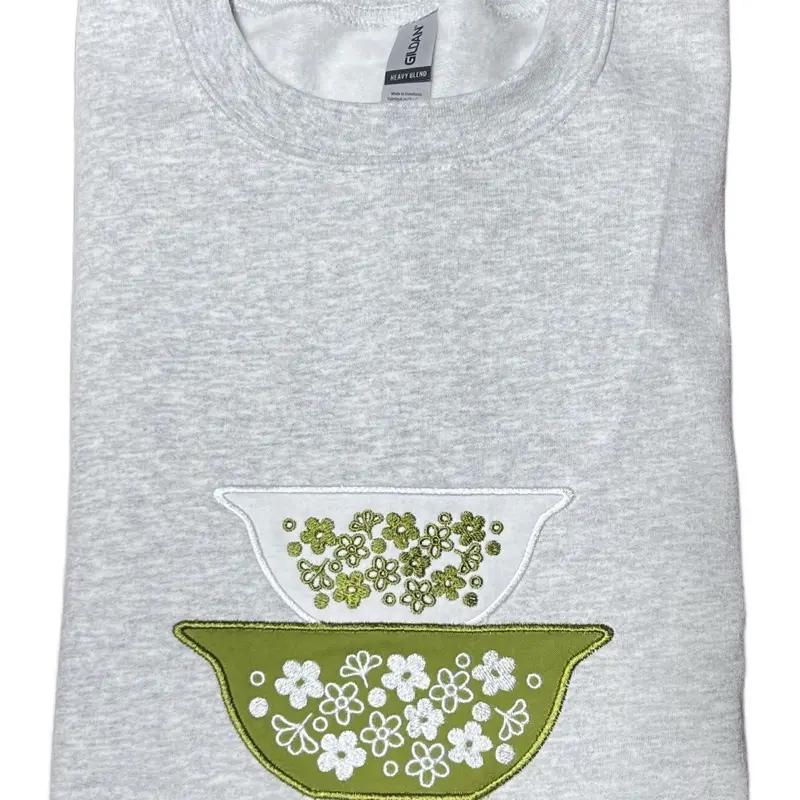 Vintage Glass Bowl Appliqué Embroidered Sweatshirt