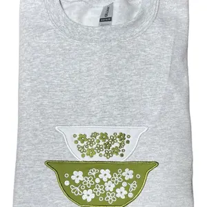 Vintage Glass Bowl Appliqué Embroidered Sweatshirt