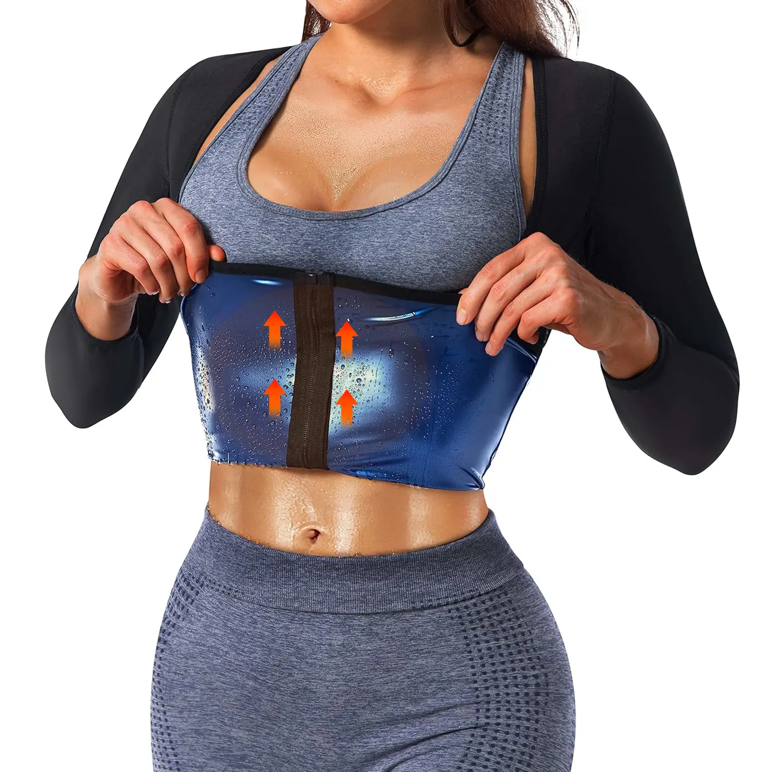 Sauna Suit Shirt for Women Waist Trainer Vest Workout Long Sleeve Sauna Tank Top Workout Body Shaper With Zipper, Women Athletic Tee Shirt, Workout Gym Exercise Activewear, Women Sportswear, Gym Wear for Fall Winter