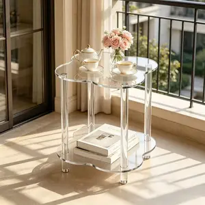 Acrylic Transparent Side Table, Cloud Shape Design, Dual Layer, Elegant Home Decor, Living Room Bedroom, Versatile Small Tea Table