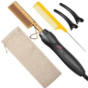 Ceramic Hot Comb Hair，30s Fast Heating Hot Comb for Silk Press & Wigs – Sleek, Smooth & Frizz-Free Hair Cordless USB Rechargeable Hair Clipper Kit
