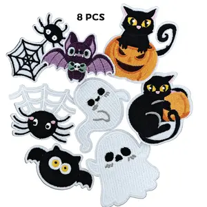 8PCS Iron on Horrible Spider Cat Pumpkin Iron on Embroidered Patches for DIY on Clothes, Bags, Hats etc.