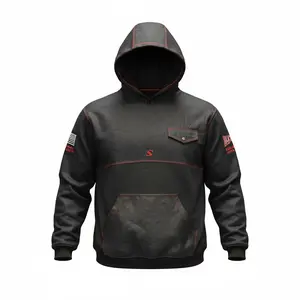 Slickman BLACK Dual Layer FR Hoodie with Leather Pockets Heavy Cotton