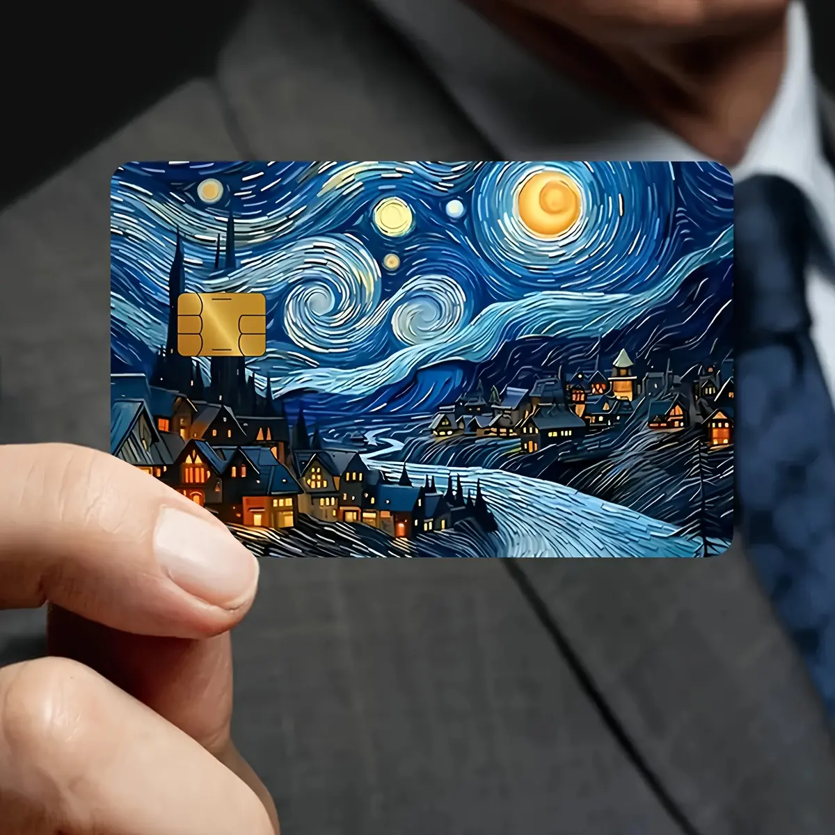 1piece Starry Night Art Card Sleeve,Bank card sticker, Vibrant Blue & Golden Starry Night Art 1piece Starry Night Art Card Sleeve,Bank card sticker, Vibrant Blue & Golden Starry Night Art