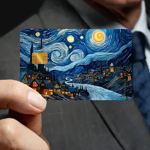 1piece Starry Night Art Card Sleeve,Bank card sticker, Vibrant Blue & Golden Starry Night Art Credit Card Sleeve ,PVC Material, Ideal for Bank, Debit, and Travel Cards, Durable Accessory Sleeve,Creative and interesting