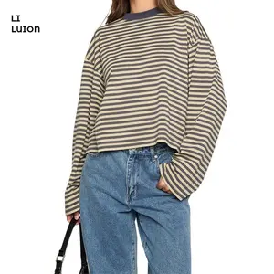 Women's Autumn Casual Striped Top, Long Sleeve Crew Neck Loose Streetwear