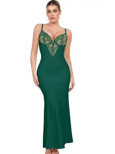 Popilush Lace Built-In Shapewear Maxi Dress Wide-Leg Jumpsuit  Deep V-Neck Tummy Control Party Wear-Women Womenswear - Live