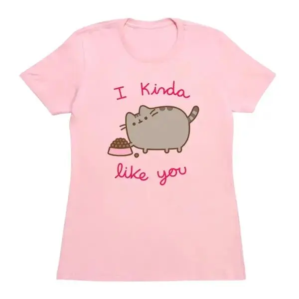 Pusheen "I Kinda Like You" T-Shirt, Funny Y2K Cat Graphic Tee, Cute Cartoon Cat Shirt, Aesthetic Unisex Cotton Tee, Cat Lover Gift
