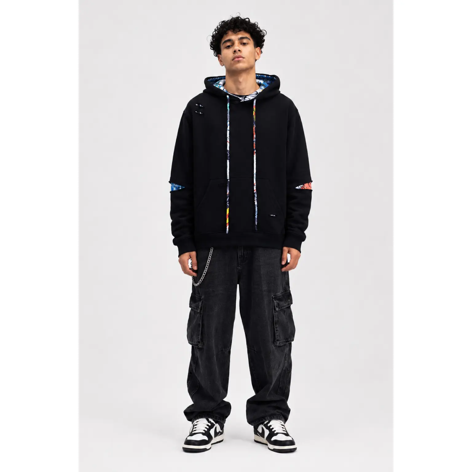 The Barcelona - Men Black Ripped Graffiti Hoodie