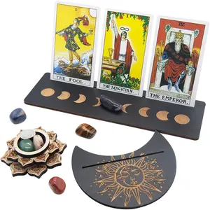 10Pcs Tarot Card Holder Wooden Tarot Card Holder Stand Tarot Card Display Tarot Accessories with Tarot Crystal Stone for Witch Divination Tools