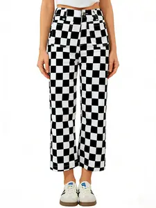 ZHANGYAN Women’s Checkered Cropped Pants – Valentine’s Day Outfit Idea, Stretchy Waist Streetwear Bottoms with Pockets