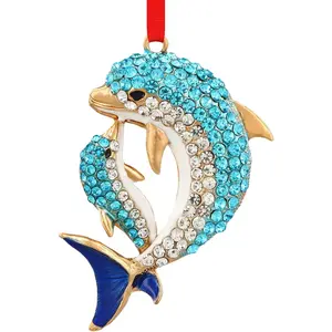 Dolphin Ornaments for Christmas Tree - Coastal Sea  Hawaii Beach Themed Christmas  Ornament with Rhinestones for Christmas Tree Gifts for  Lover, Nautical Enthusiast - Blue