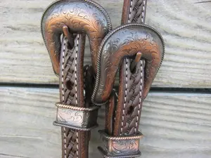 West 74 Dark Oil Leather 5/8" One Ear Antique Copper Rope Buckles Headstall