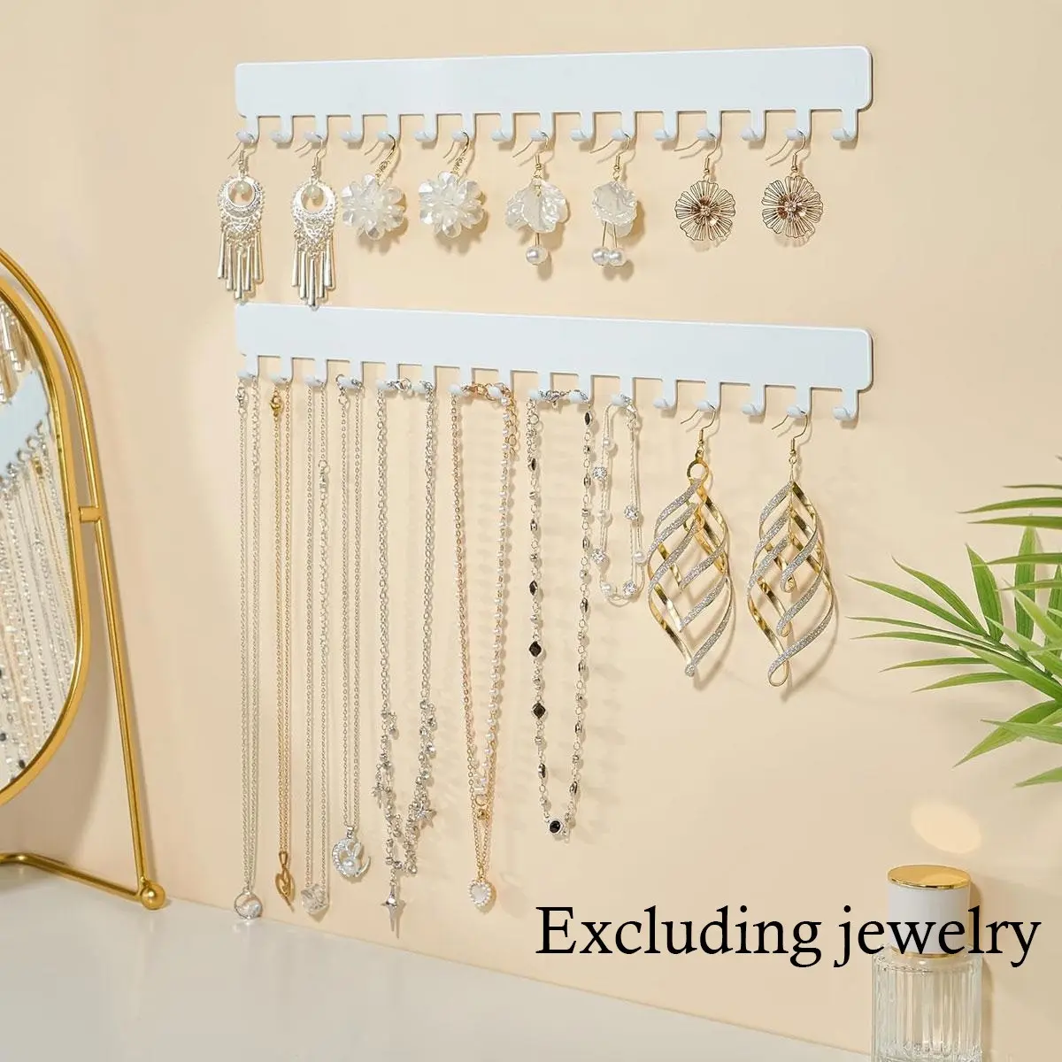 Acrylic Wall-Mounted Necklace Holder, Wall Mounted Organizer, Self-Adhesive No Drilling Hook Design, Jewelry Storage Rack Organiser for Women and Girls, 2-Piece Set