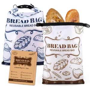 Bread Bags, 2 Packs Bread Bags for Homemade Roti, Reusable Sourdough Bag With Zipper, Large Freezer Container Bread Boxes to Keep Roti Fresh