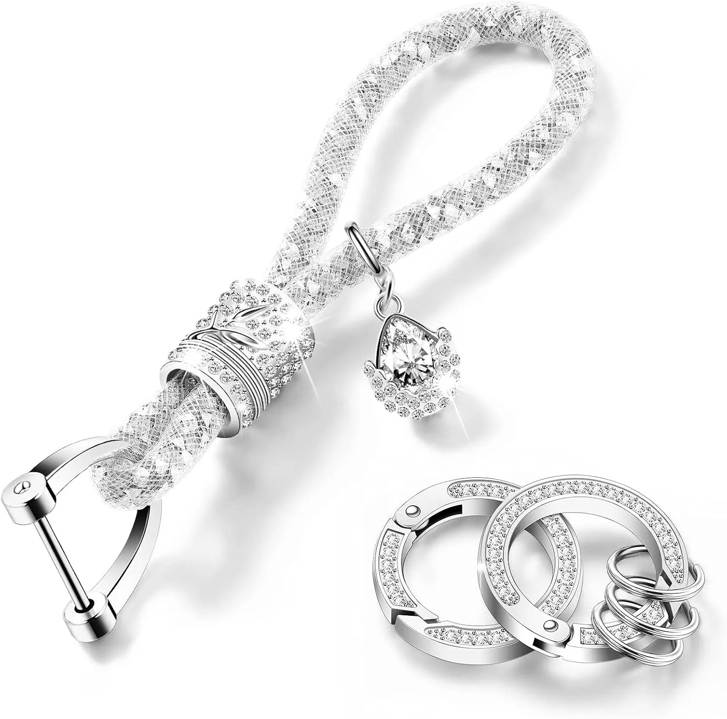 Keychain for Gifts Car Wristlet Key Chains Crystal Lanyard Rhinestone Fob