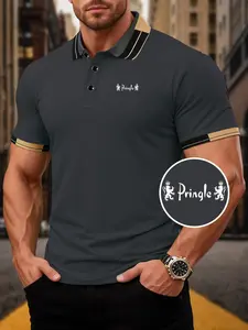 New Men's Fashionable Casual Sports Short Sleeve Polo Shirt, Pringle of Scotland Print Design, Suitable for Outdoor Activities and Casual Occasions, Lightweight Machine Washable ShiSuitable for All Seasons