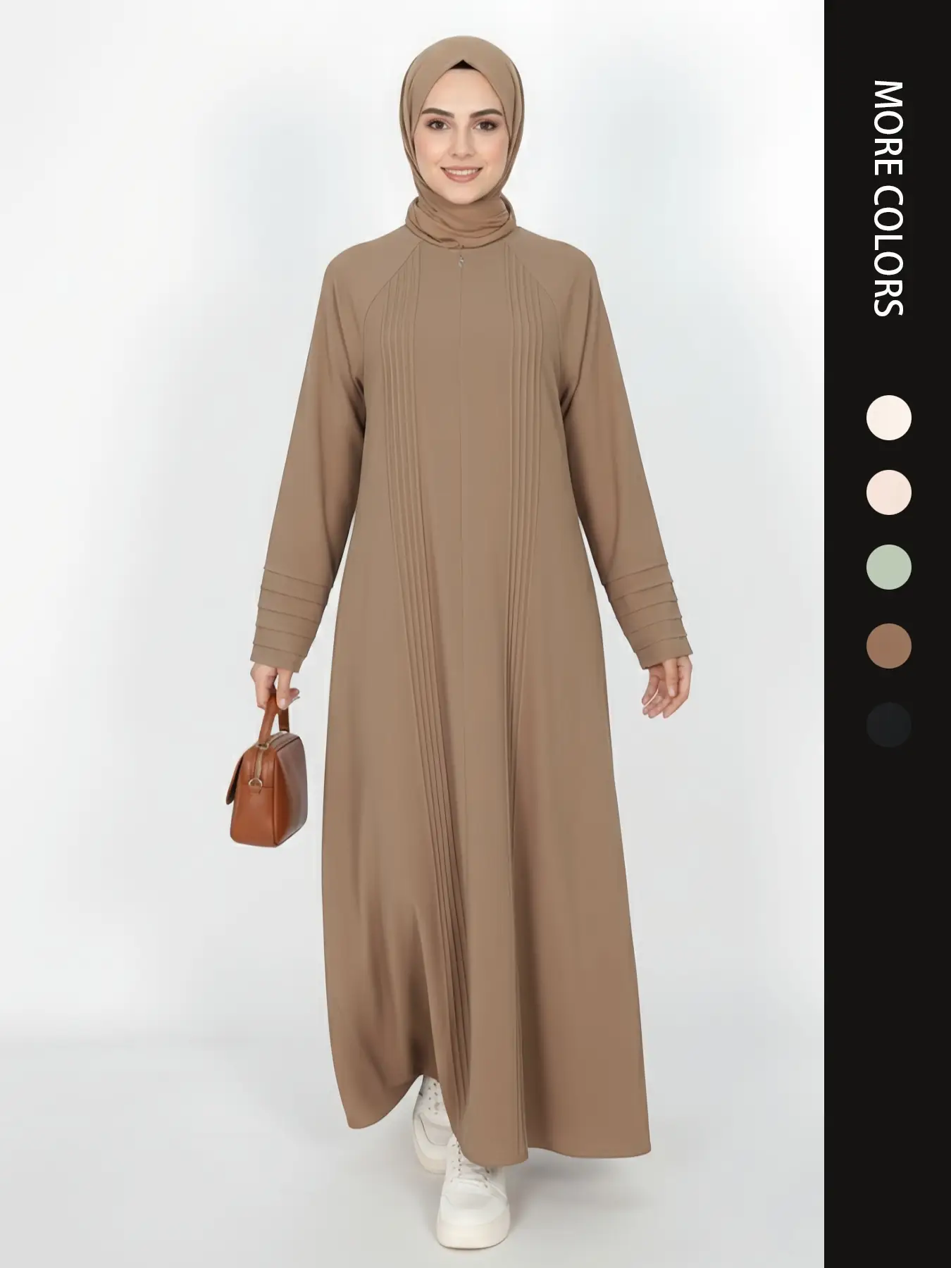 Elegant Simple Pleated Zipper Abaya, Modest Islamic Clothing for Women, Stylish Long Sleeve Dress, Perfect for Special Occasions