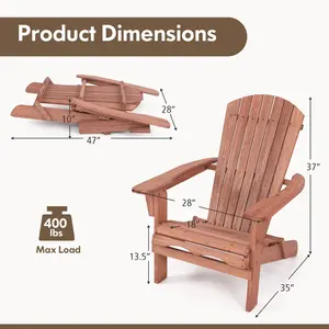 COSTWAY - Folding Adirondack Chair Set of 2 with High Backrest and Wide Armrests-Brown