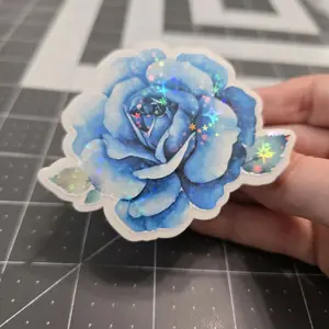 Appalachian Artisans Magnetic Collapsible Grip/Stand for Kindle, iPad, iPhone, Smartphones, Kindle Holder, Blue Holographic Flower Design