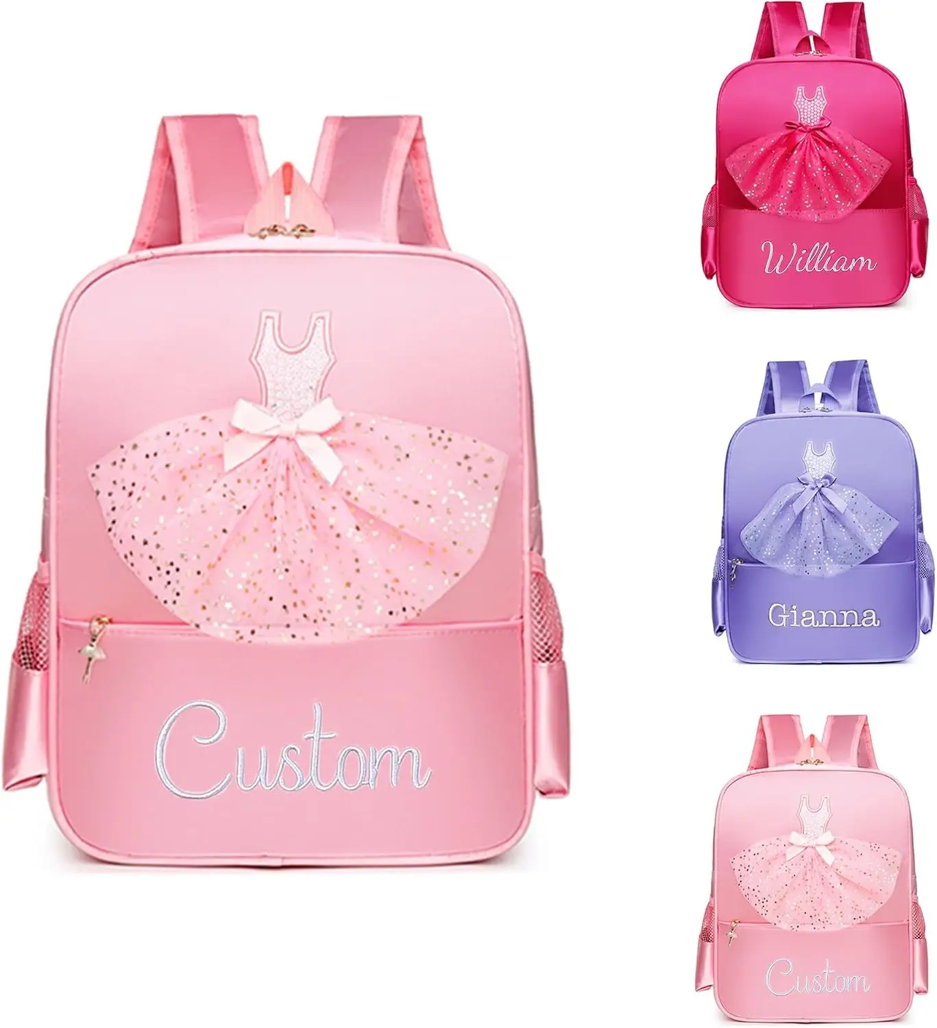 JSAJU Personalized Ballet Dance Backpack for Toddler Girls w/Embroidery Name, Cute Custom Gymnastics Duffle Bag, Pink Small Lace Gym Sport Yoga Cheer Gymnastics Bag w/Tutu Dress, Birthday Gift