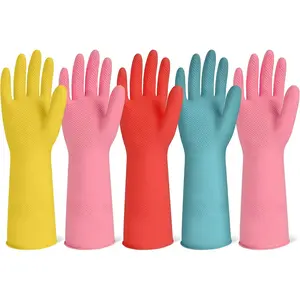 Rubber Cleaning Gloves for Dishwashing-5 Pairs Colorful  Household Cleaning Glove for Washing Dishes and Kitchen Cleaning Non-Slip Grip Dish Gloves for Women Men (Medium)