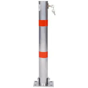 Lockable Round Q235 Steel Parking Bollard - Powder Coated, 27.6" Height, 3" Pipe Diameter, Durable Car Protection Post with Anchor Bolts, Easy to Install, for Parking Lot, Home Garage (Hand Tools, Tools & Hardware)