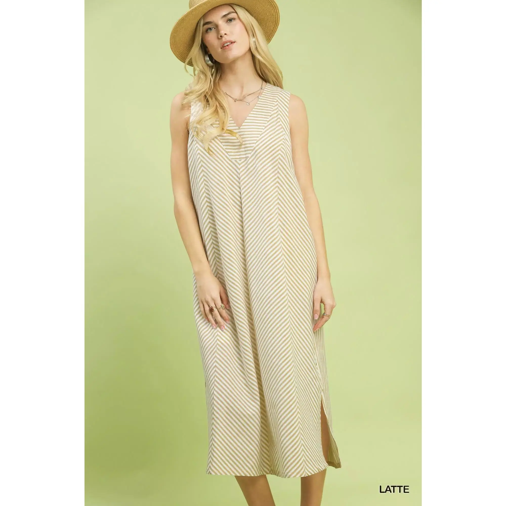 Umgee Chevron Stripe Sleeveless Midi Dress