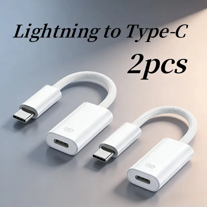 Lightning to Type-C Fast Charging Electronic Adapter, Braided Cable, Supports Apple Earphones, Compatible with iPhone 15/16, iPad Pro, Portable Converter