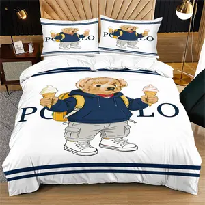 Bear pattern duvet cover set, including 1 duvet cover and 1 or 2 pillowcases, without a core or pillow, suitable for bedroom or dormitory bedding set, suitable for children or adults to decorate gifts