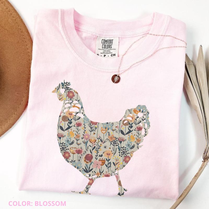 Comfort Colors Funny Chicken Shirt, Floral Farm T-Shirt, Comfort Colors Tee for Chicken Lovers, Retro Farmhouse Backyard Hen, Cute Gift for Women Her