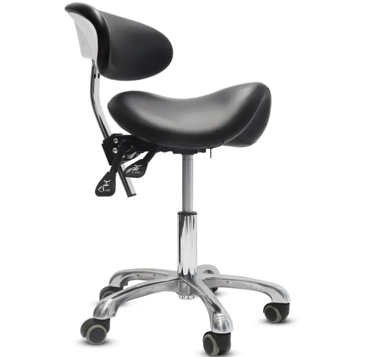 Ergonomic Adjustable Saddle Stool with Back Support, for Hair Stylist for Dentist Salon Tattoo，Swivel Rolling Base, Black