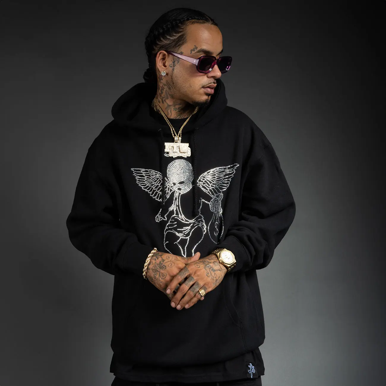 Hastamuerte Rhinestone Ski Mask Angel Hoodie - HW