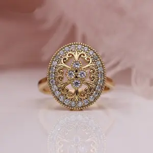 Vintage Alloy-Inlaid Zircon Artificial Gemstone, European-American Style Elegant Engagement Statement Ring for Women, Artificial Gemstone Ring, Elegant Engagement Ring