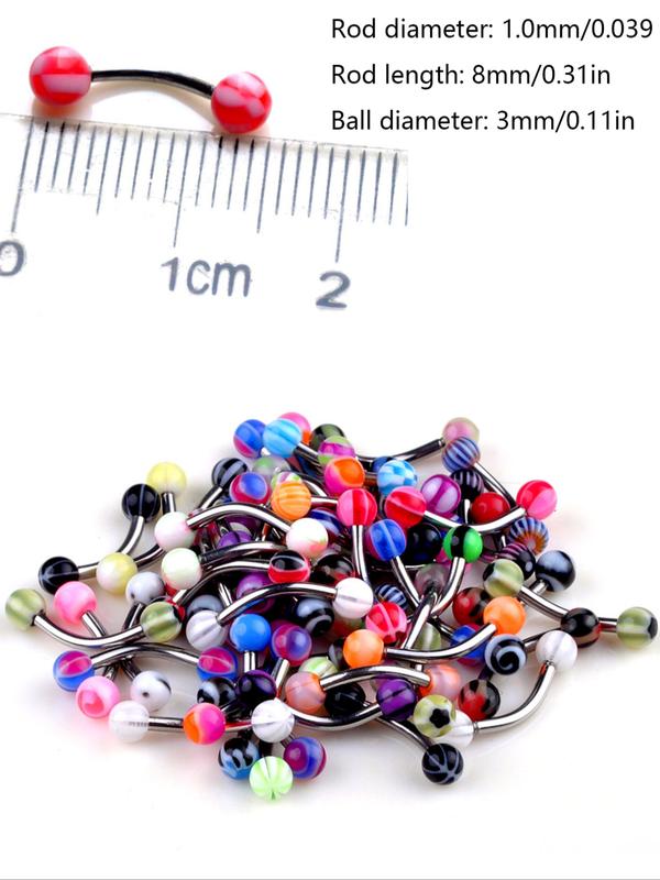 100pcs Stainless Steel Body Jewelry Set, Belly Rings Tongue Piercings Eyebrow Nose Lip Studs, 20 Models, Casual Colorblock Style, Nose Piercings Kit