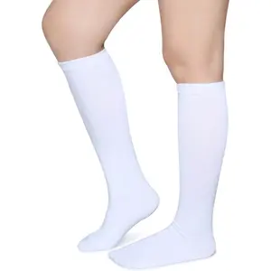 Triple Stripes Soft Cotton Knee High Tube Socks for Men and Women (White) at Women’s Clothing store