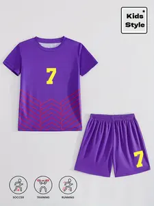 Purple 2-piece set: Quick-dry short-sleeve set for children's outdoor leisure, sports, and soccer training, ideal for outdoor activities